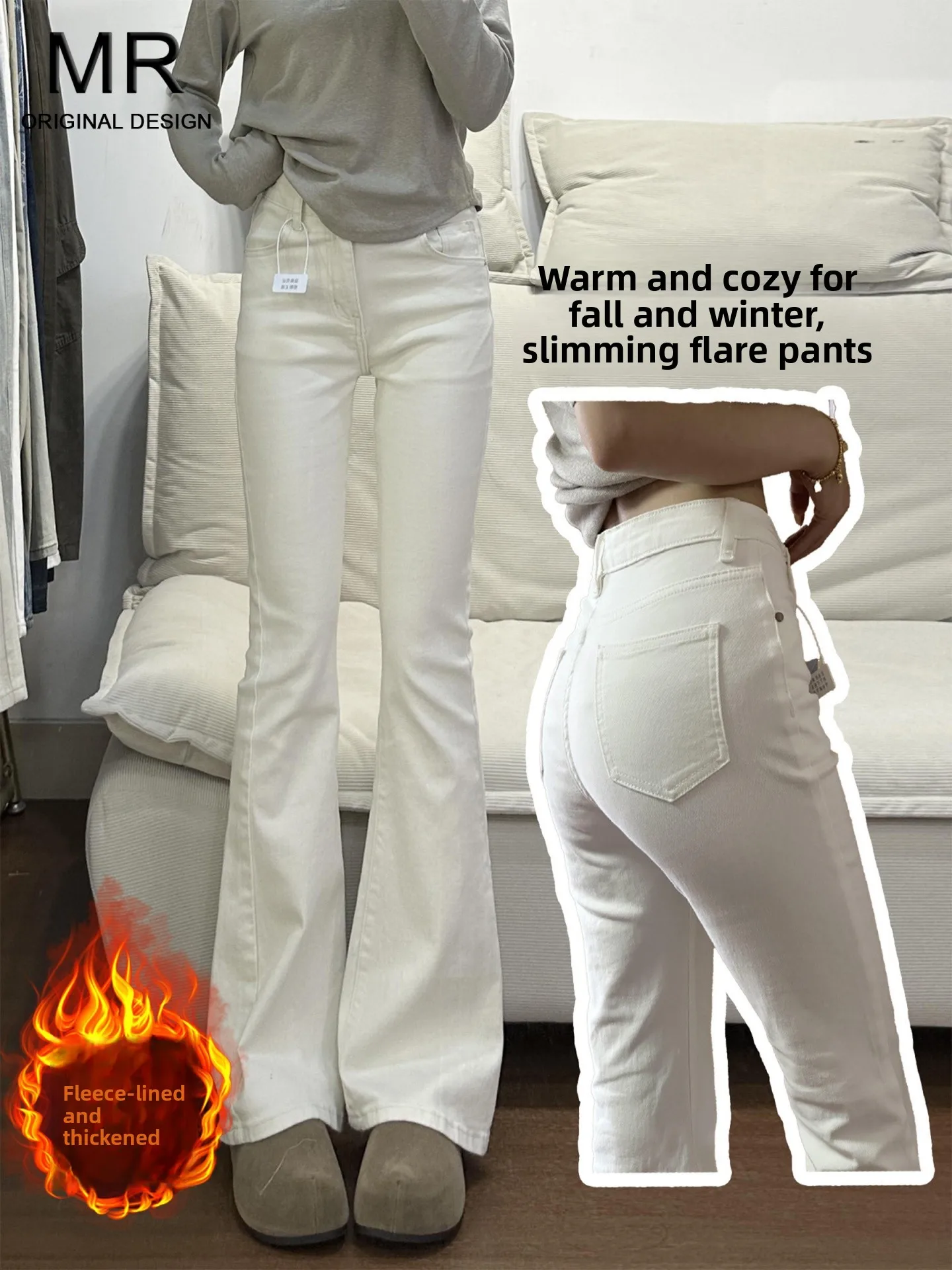 

Women's Fleece Lined Bootcut Jeans High Waist Thick Warm Slim Fit Winter Denim Pants Casual Style High Waist Bootcut Jeans