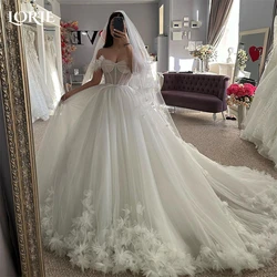 LORIE Empire Lace Wedding Dresses Off Shoulder A-Line 3D Flowers Backless Bridal Gowns Appliques Princess Customized Bride Dress