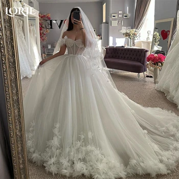 לורי האימפריה לוראי תחרה שמלות שמלות את הכתף-קו-3d פרחים 3D שמלת כלה אישית שמלות כלה מותאמות אישית נסיכה