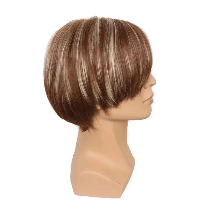 

qq28Movie Biohazard Leon Scott Kennedy Short Brown Color Highlights Styled Heat Resistant Hair Cosplay Costume Free Wig Ca