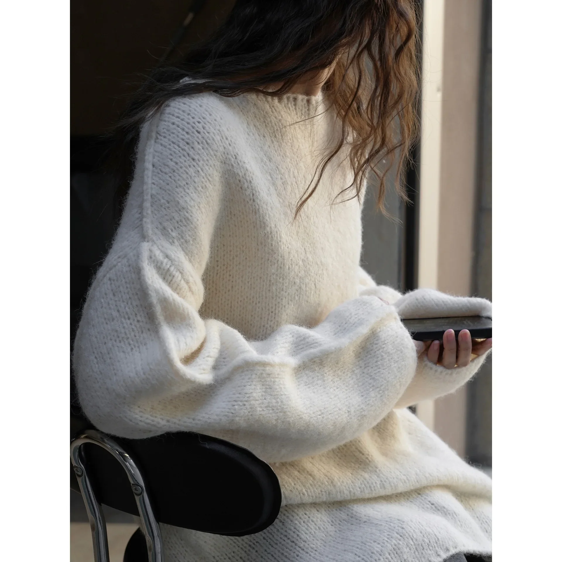 New Korean style lazy and relaxed thin wool sweater soft and skin-friendly loose slimming top for women