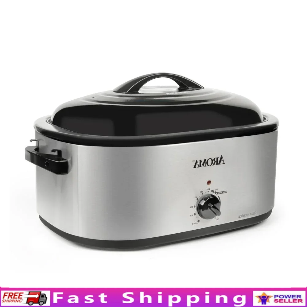 

22Qt Roaster Oven Self Basting Lid Stainless Steel Extra Large Capacity Keep Warm Setting Adjustable Temperature Easy Clean