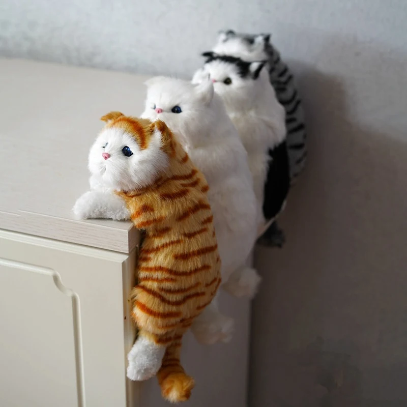 Realistic Furry Hanging Cat Simulation Plush Cat Doll Cabinet Hanging Cat Animal Figurines Model Plush Doll Ornament Home Decor