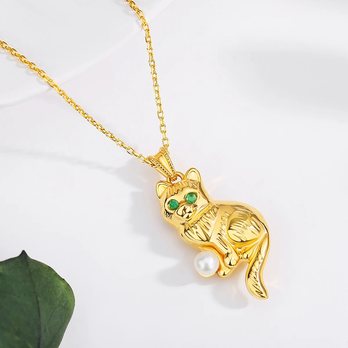 Imagem -02 - Colar de Ouro com Pingente Gato Animal Pérola Redonda Natural Ouro Amarelo Mulheres Jóias Finas Presente com Certificado Au750 18k