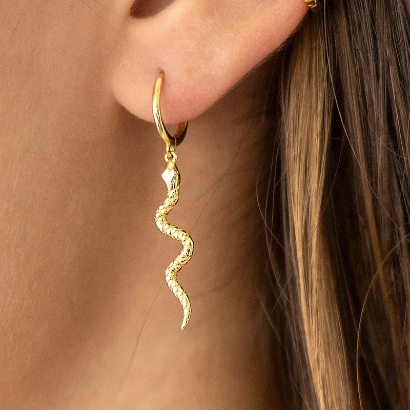 Boucles d\'oreilles créoles rondes en argent regardé 925 pour femmes, style animal, salle, métal vintage, émail punk, bijoux fantaisie