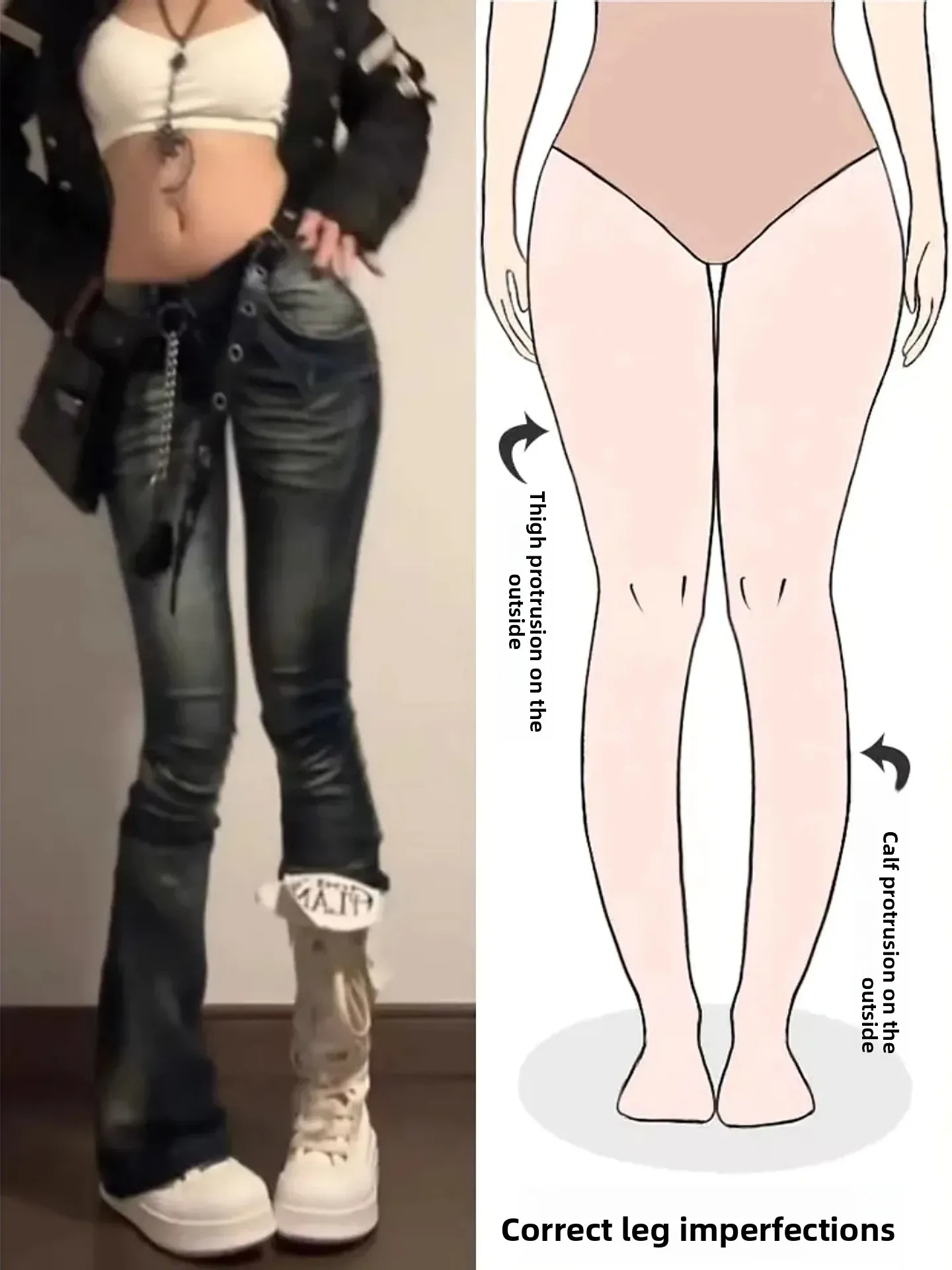 

Retro Style Bell Bottom Denim Jeans Women's Fall Winter New Street Whisker Design Faded Jeans Low Waist Skinny Jeans