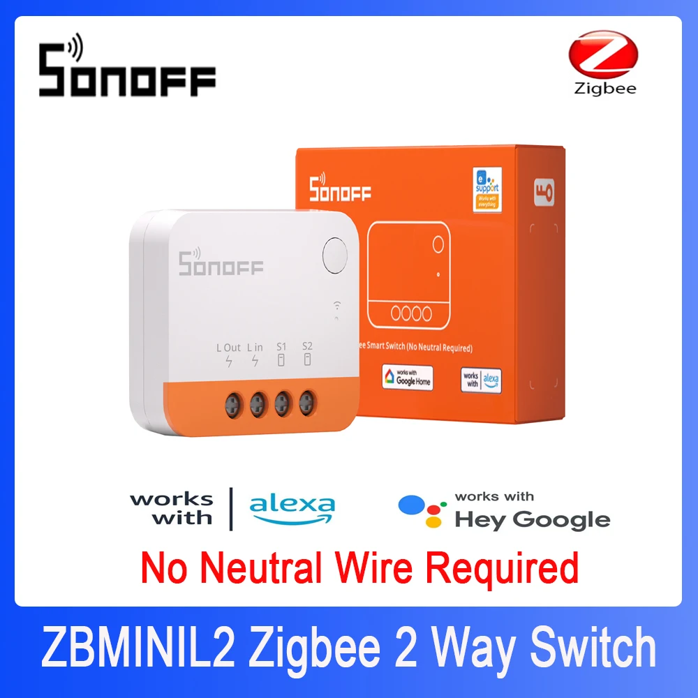 SONOFF-interruptor inteligente ZBMINIL2 ZBMINI Extreme Zigbee, módulo de 2 vías No Neutral necesario, funciona con Control de la aplicación Alxea