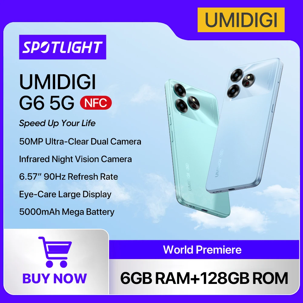 UMIDIGI G6 ponsel pintar 5G Android 13, ponsel pintar 5G 6100 + 6 + 6GB 128GB 6.57 "90Hz 50MP kamera ganda ultra-bening NFC