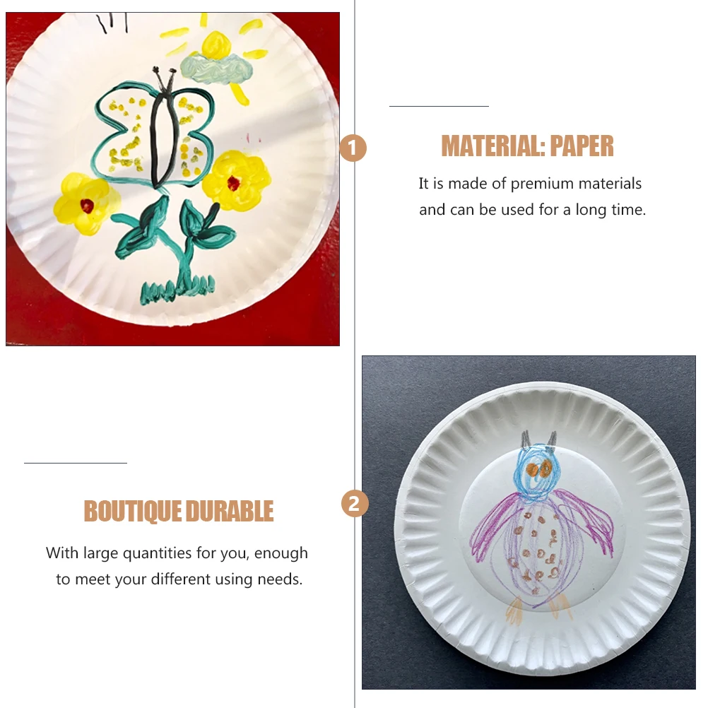 

50pcs White Paper Plates Kids Painting Disposable Tableware DIY Trays Thick Design Children Diy Graffiti Trays Sketchpad