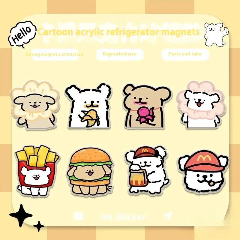 라인 강아지 귀여운 자기 냉장고 자석 새로운 아크릴 도어 고정 메시지 보드 자석 장식 스티커 홈 액세서리 장난감