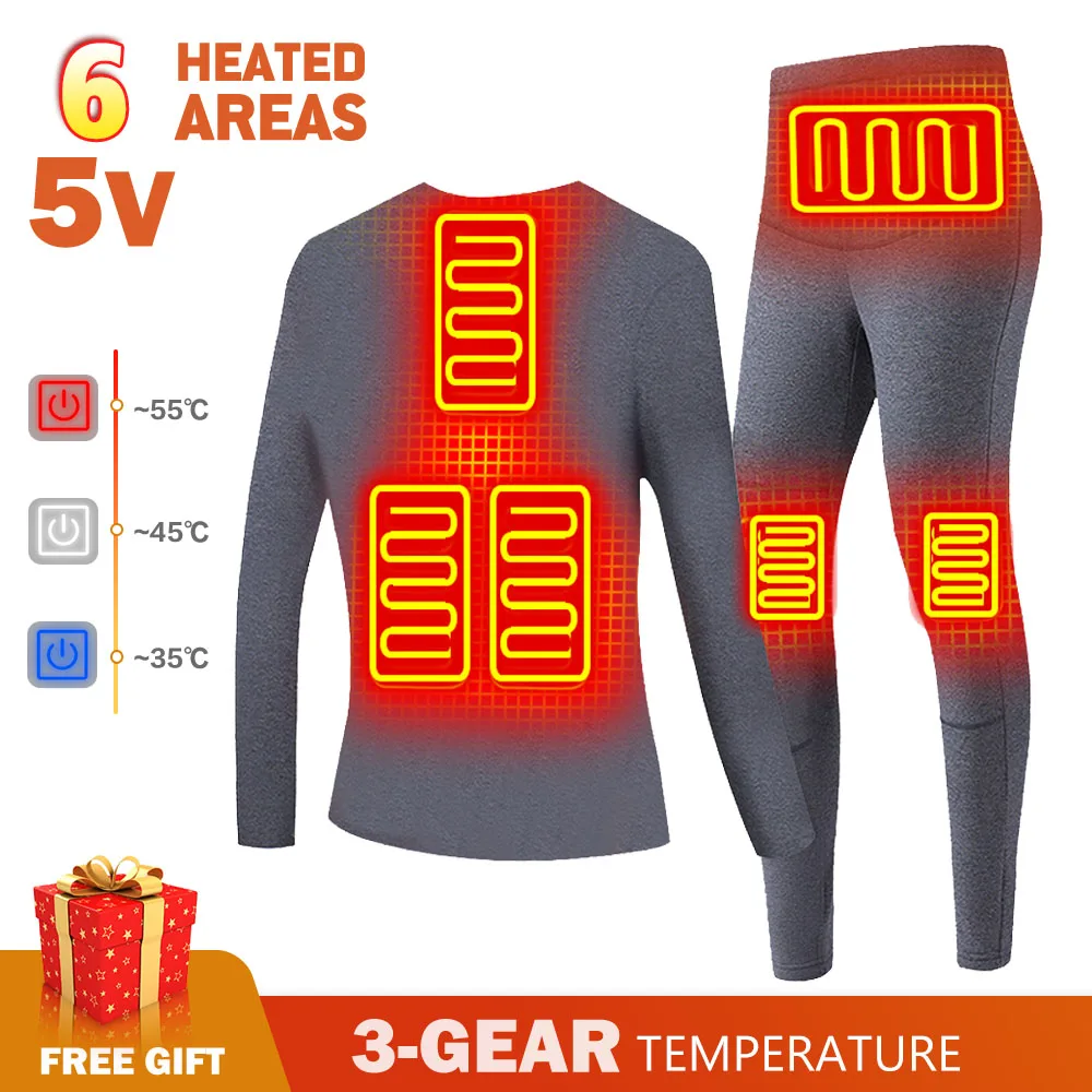 

Thermal Underwear Men Winter Heated Jacket Heated Skiwear Wool Warm Autumn Top Pants USB Heated Clothing