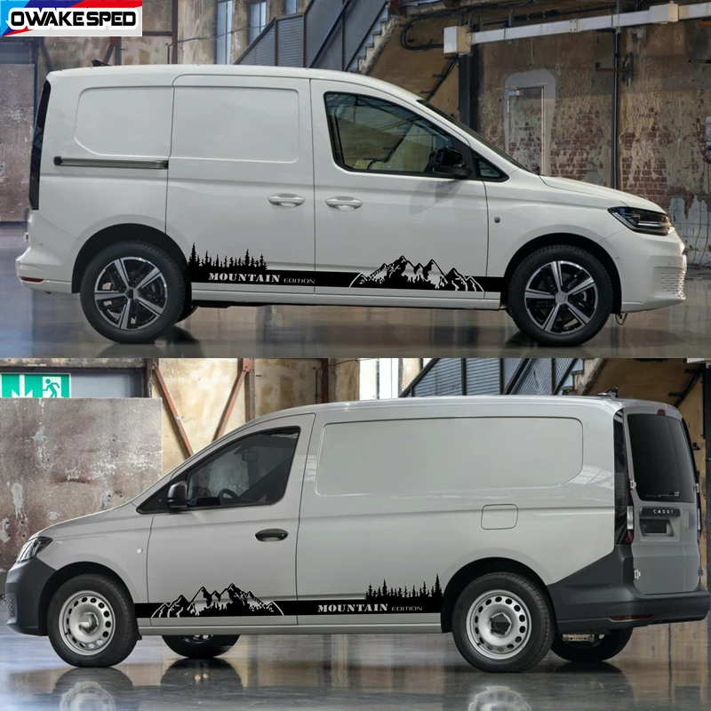 2PCS Car Body Door Stickers For Volkswagen VW Caddy MK1 MK2 MK3 Maxi Kombi Camper Van Mountain Tree Graphics Tuning Accessories