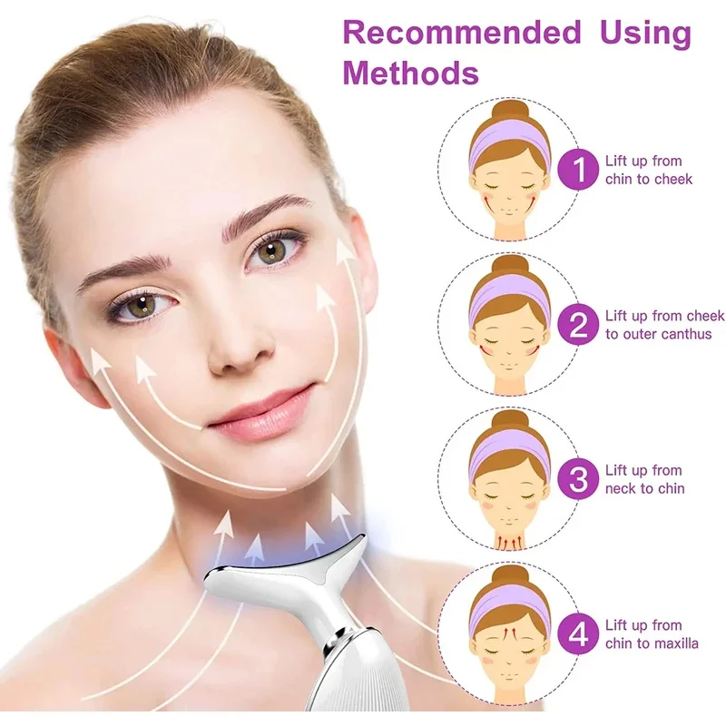 جهاز تجديد البشرة LED بثلاثة ألوان - جهاز تدليك الوجه والرقبة جهاز تجميل لتفتيح حب الشباب وشد البشرة