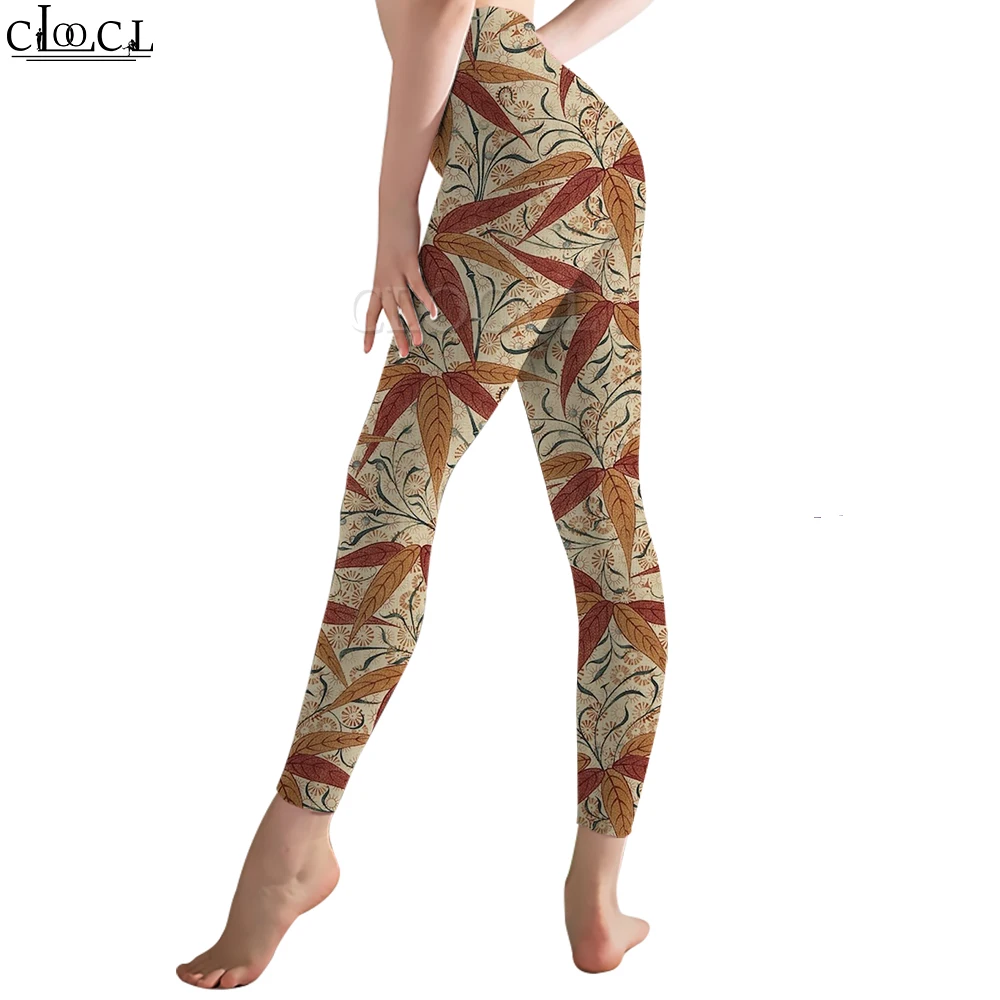 CLOOCL Mode Vintage Legging Retro Blätter Gedruckt Legging für Weibliche Push-Up Gym Workout Outdoor Jogging Hosen Sportwear