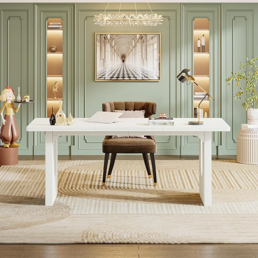 Modern Executive Desk, 70.9" Large Office Computer Desk, Conference Table Meeting Room Table, Simple White Workstation Business