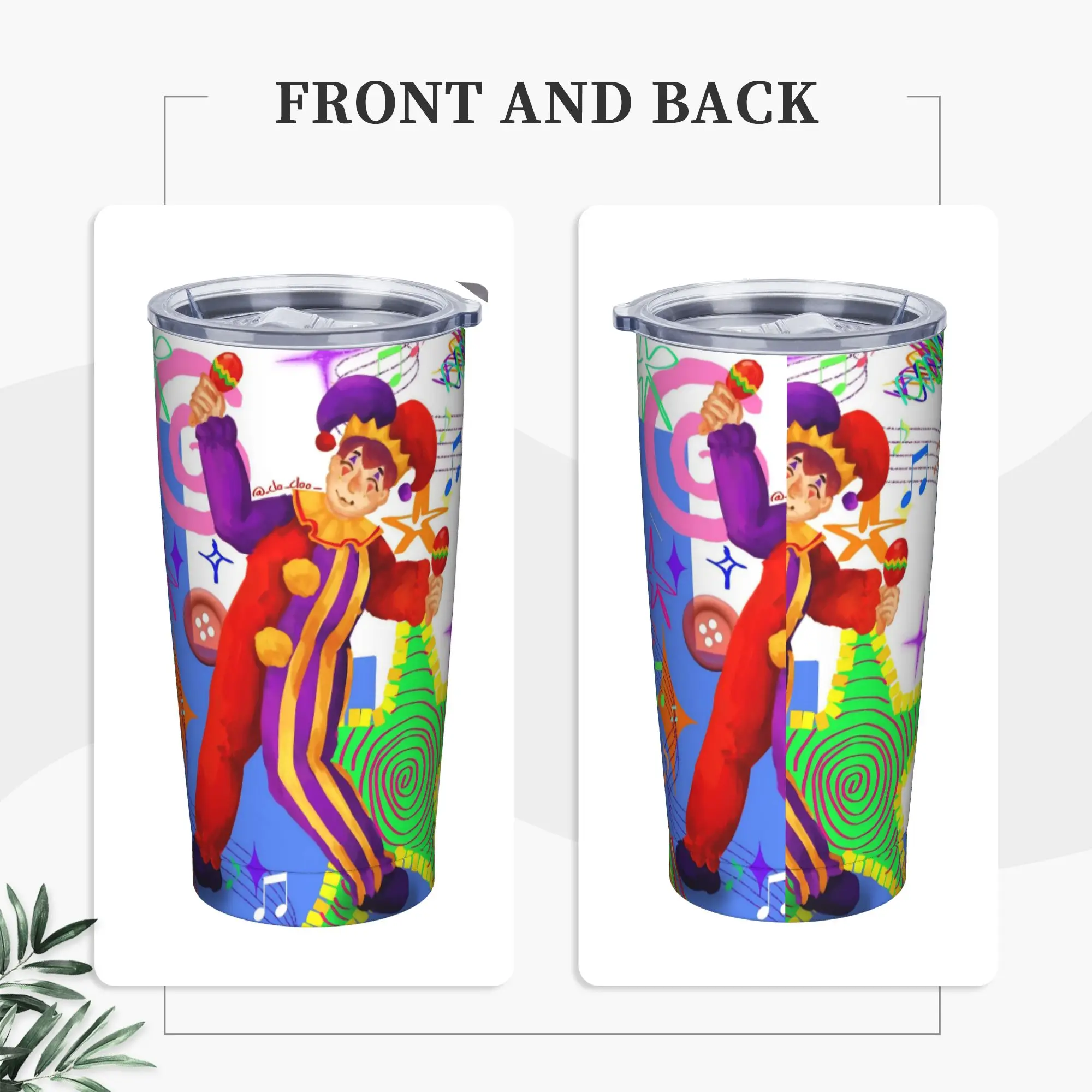 Hugh Morris Tomodachi Life Clown Tumbler Vacuum Insulated  Coffee Cups with Lid Straw School Mugs Water Bottle, 20oz