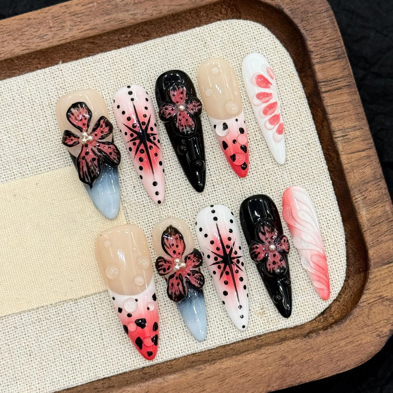 10-unidades-de-unhas-posticas-artesanais-longas-em-formato-de-gota-com-decoracao-de-flores-pretas-goticas-europeias-unhas-falsas-usaveis-para-meninas-estilosas