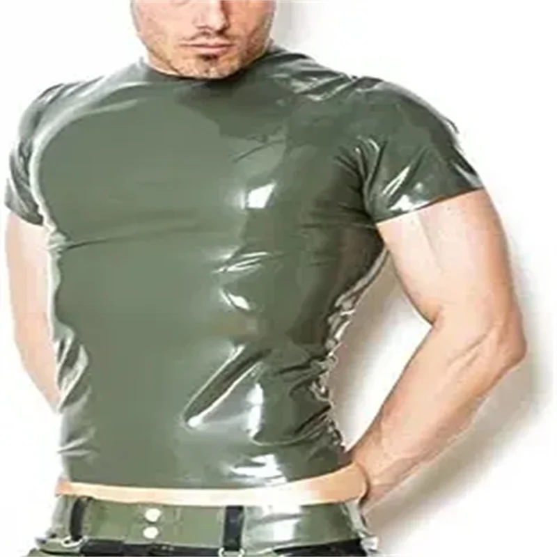 

Latex T-Shirt Rubber Tops No Zipper Short Sleeves for Men Wear