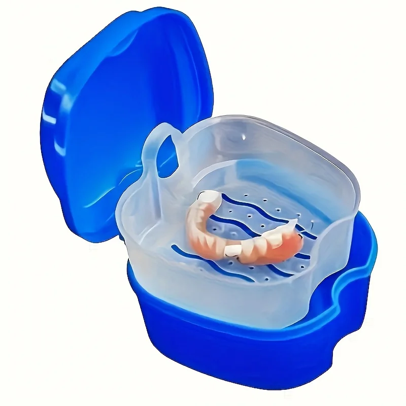 1pc Denture Cleaning Box with Hanging Net and Filter Mesh Plastic Container for Oral Denture Care Bath Storage