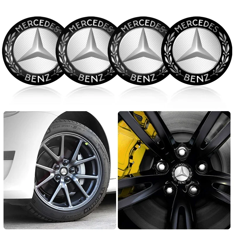 4Pcs 56mm Car Tyre Wheel Center Hub Cap Badge Sticker For Mercedes Benz AMG A/B/C/E Class C200L W211 W212 W213 Car Accessories