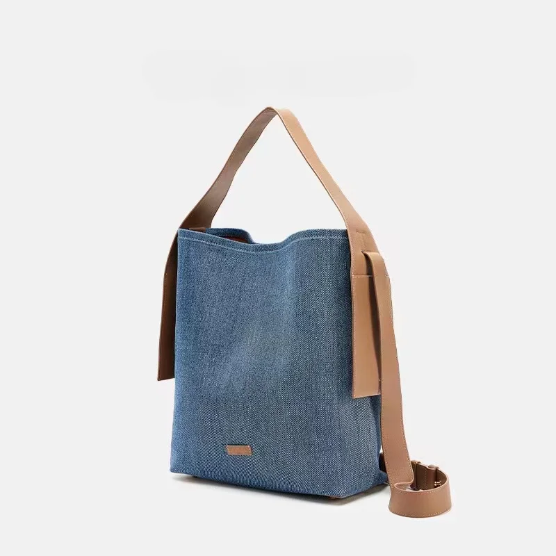 Casual Denim Bucket Bag for Women Shoulder Crossbody Bag Multiple Pockets Ladies Handbag Luxury Design Female Big Totes  2023