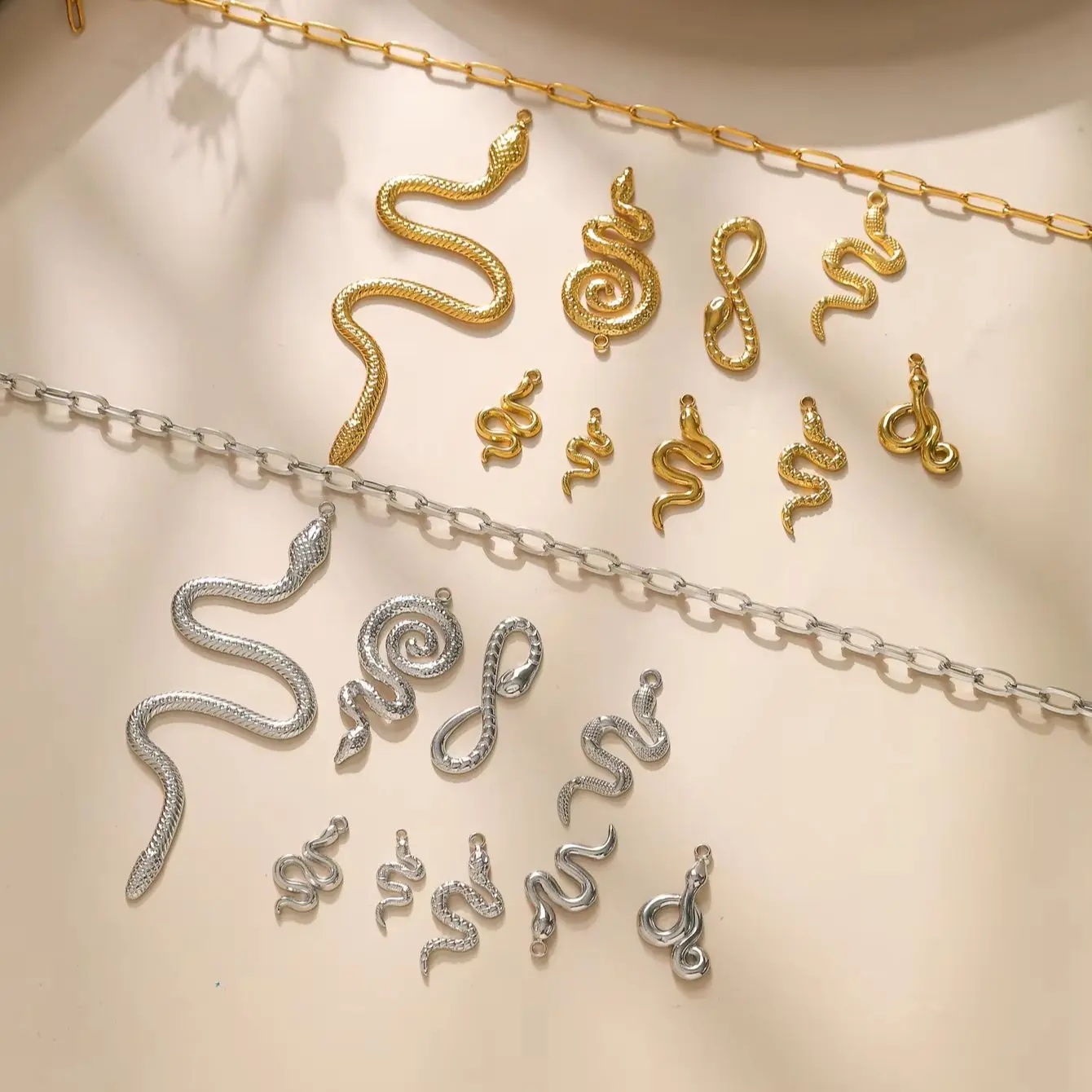 3-Piece Set of Waterproof Stainless Steel Snake-Shaped Pendants – Suitable for Jewelry Making, DIY Necklaces, Earrings, and More