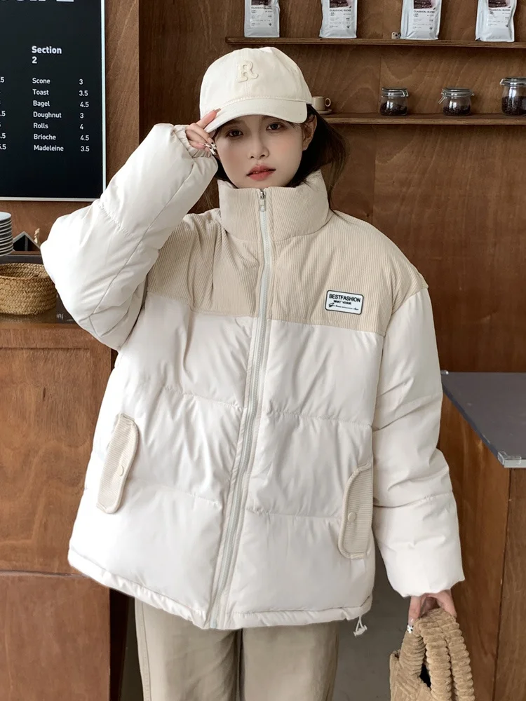 Blue ort Puffer Jaet Women's Winter Loose Fit Student Cotton Coat Thi Outerwear Korean Sle Commute Faion