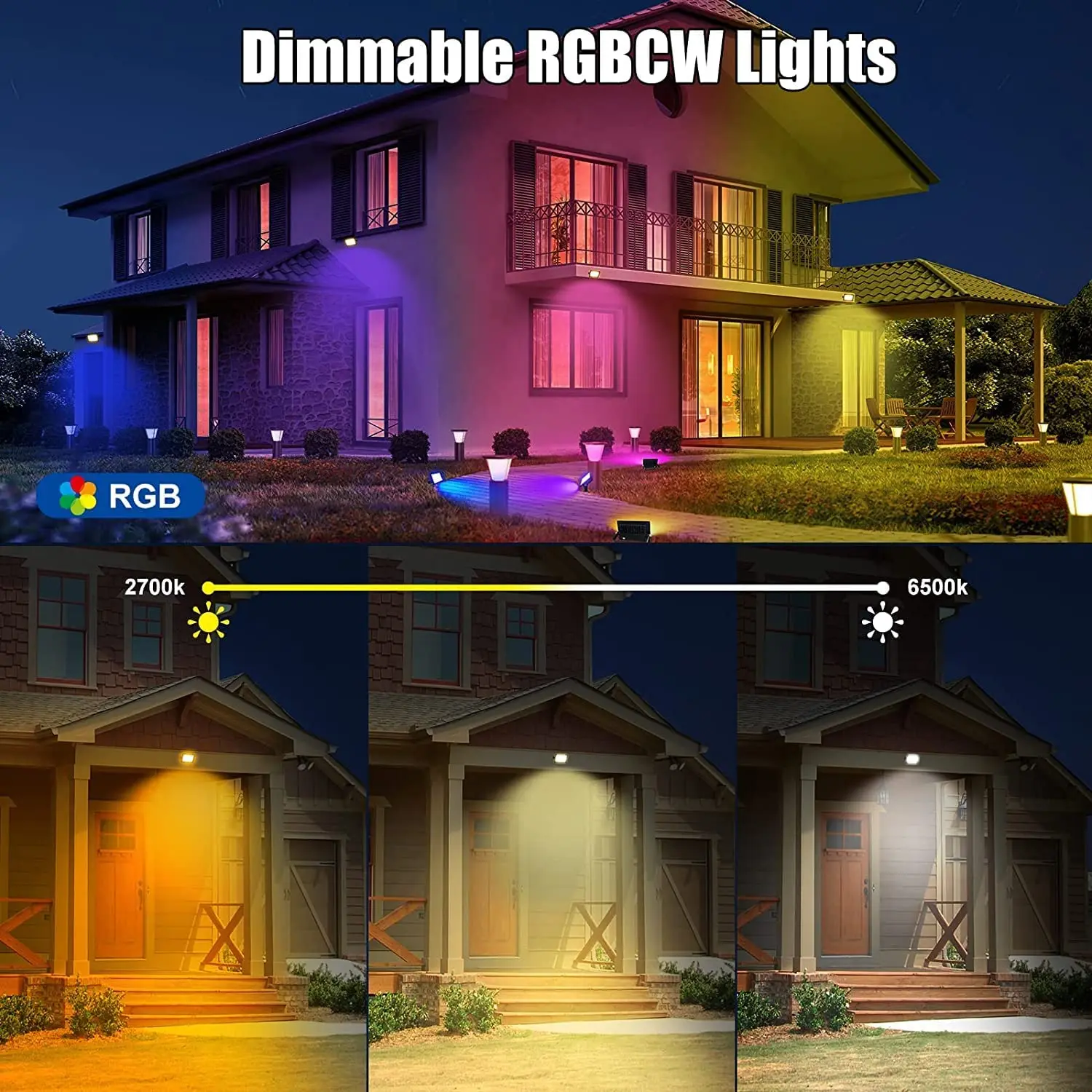 30W Smart RGB LED Flood Lights Outdoor Waterproof Garden Color Changing Floodlight Halloween Flood Light