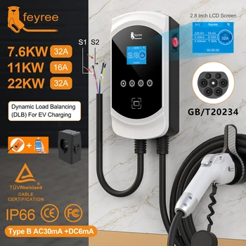 Feyree-電気自動車充電ステーション,EVE充電器,アプリケーション制御,EVSEウォールボックス,32a,7kw,1p,16a,11kw,3p,22kw,gb,tソケット