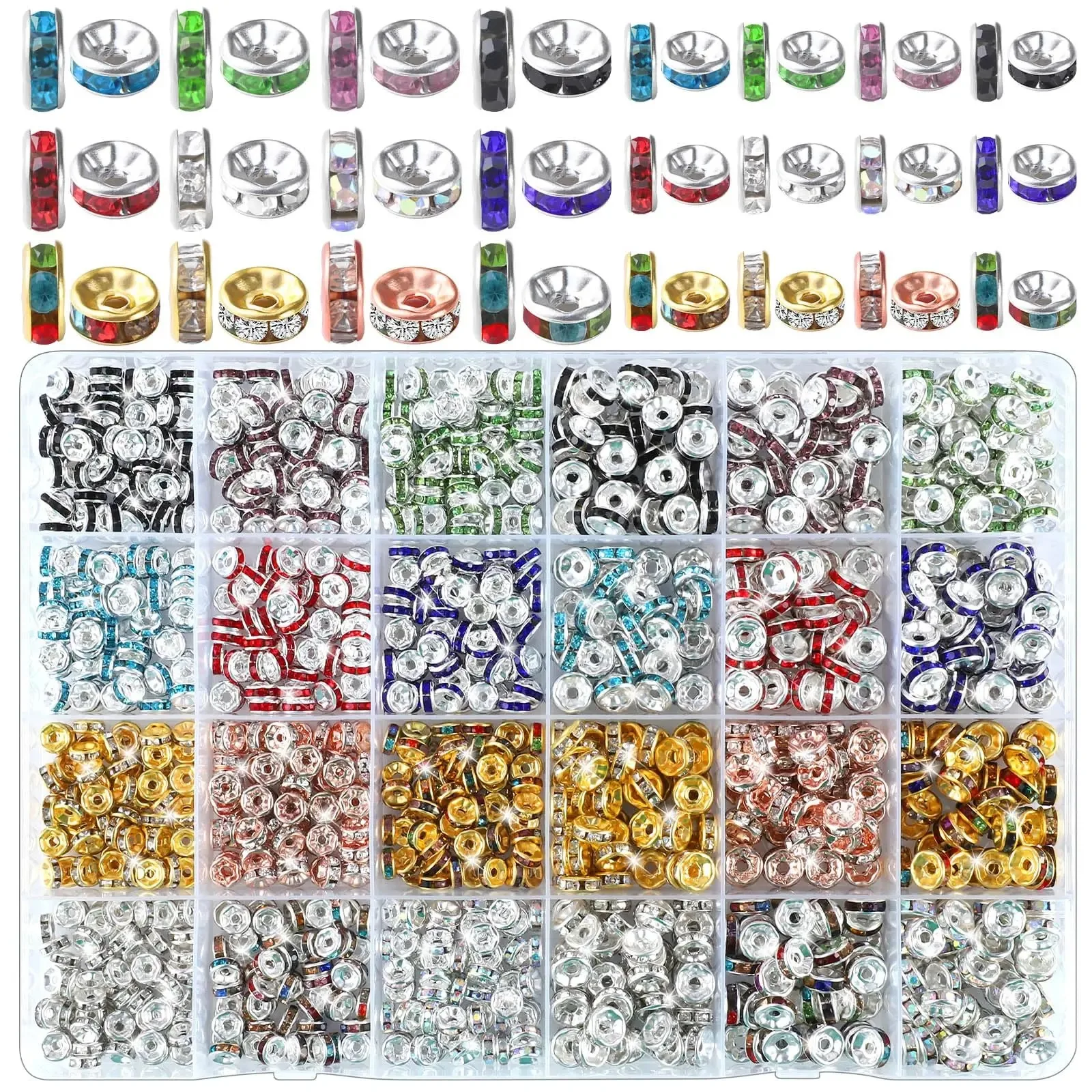 

840 Pcs Spacer Beads for Jewelry Making,Rondelle Spacer Beads Rhinestone Beads for Bracelets Necklaces Jewelry Making