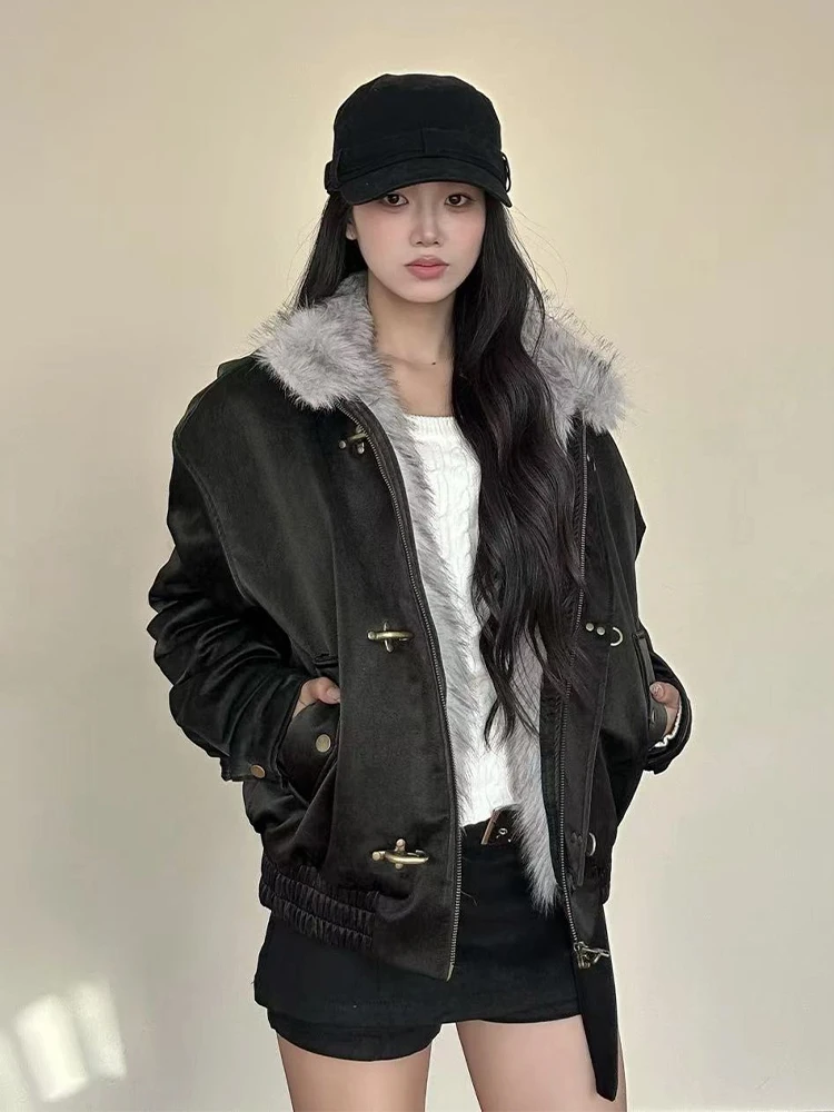 

Cleanfit Winter Thiened Jaet Coat for Men And Women Mountain Eagle Leather Coat Cotton Clothes with Fur Collar