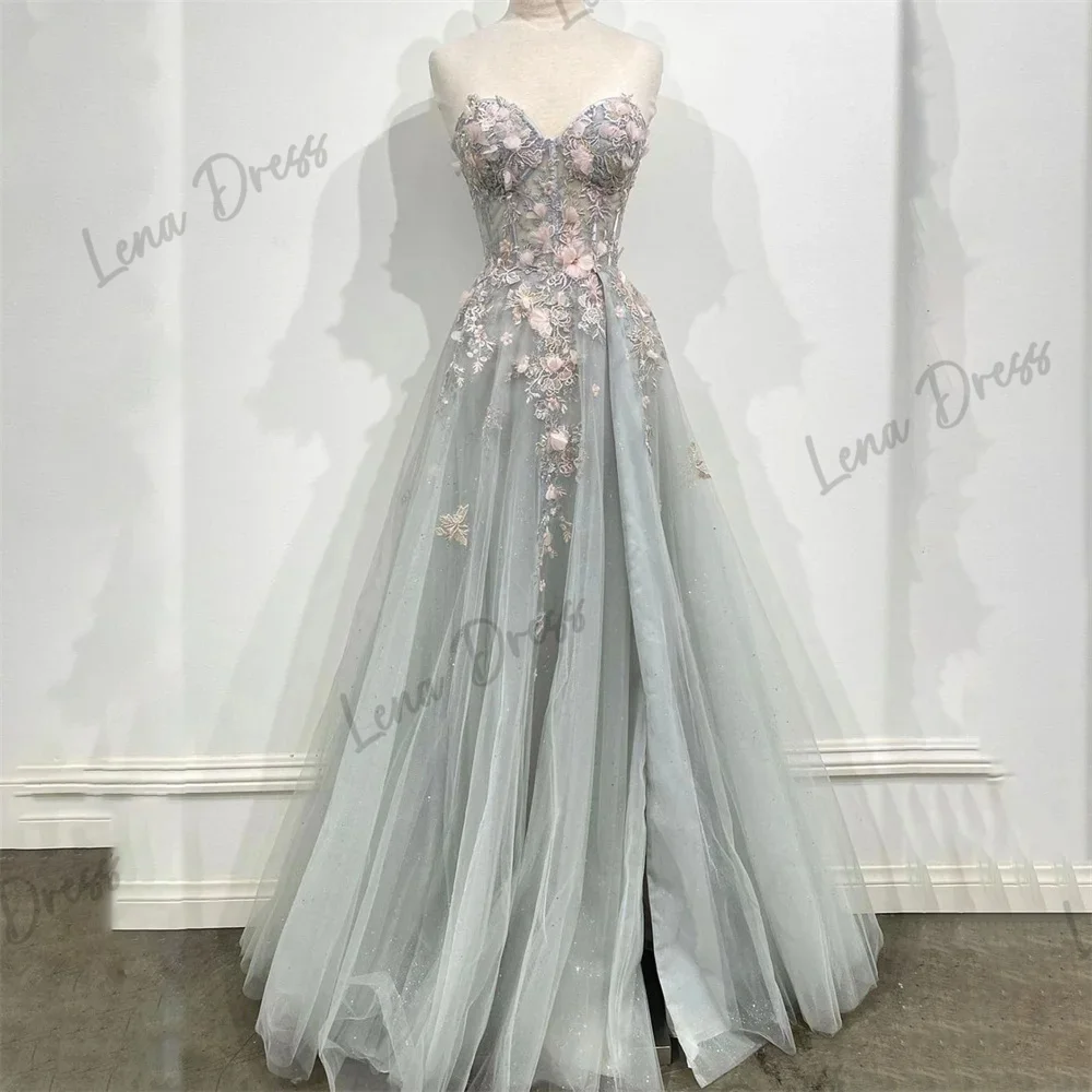 

Lena-Grey strapless evening dress elegant A-line lace long dress with glittering stickers wedding evening dress2024