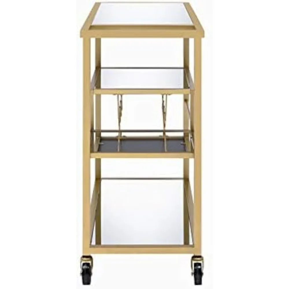 Adamsen Rectangular Glass Top Serving Cart with 3 Tiers in Gold