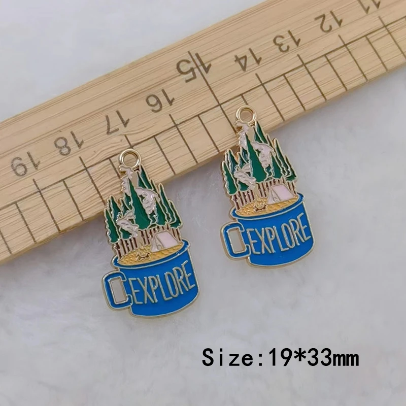 10pcs Mountain Car Forest Moon Design Enamel Charms For Jewelry Making Gold Color Metal Earrings Bracelet Pendants