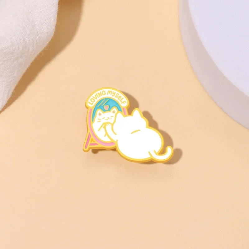 Cat In Mirror Enamel Pins Custom Self-Love Brooch Lapel Badges Backpack Fun Animal Accessories Jewelry Gift for Friend Wholesale image 5
