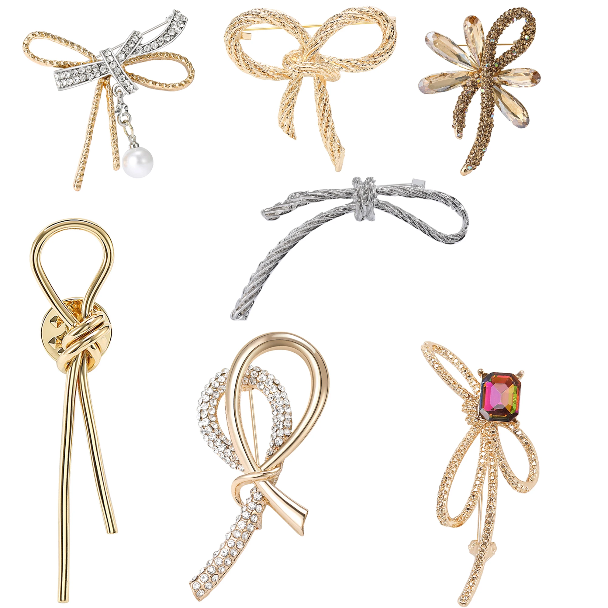 Broches con lazo de diamantes de imitación para mujer, alfileres de cuerda esmaltados Unisex, mochila para fiesta y banquete, regalos, accesorios de joyería