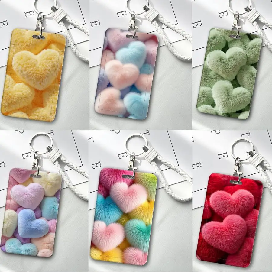 1Pc Card Holder Retractable Credit Card Holders Holders Child Bus with lanyard Bank ID Badge Cover Case Macaron-colored Heart