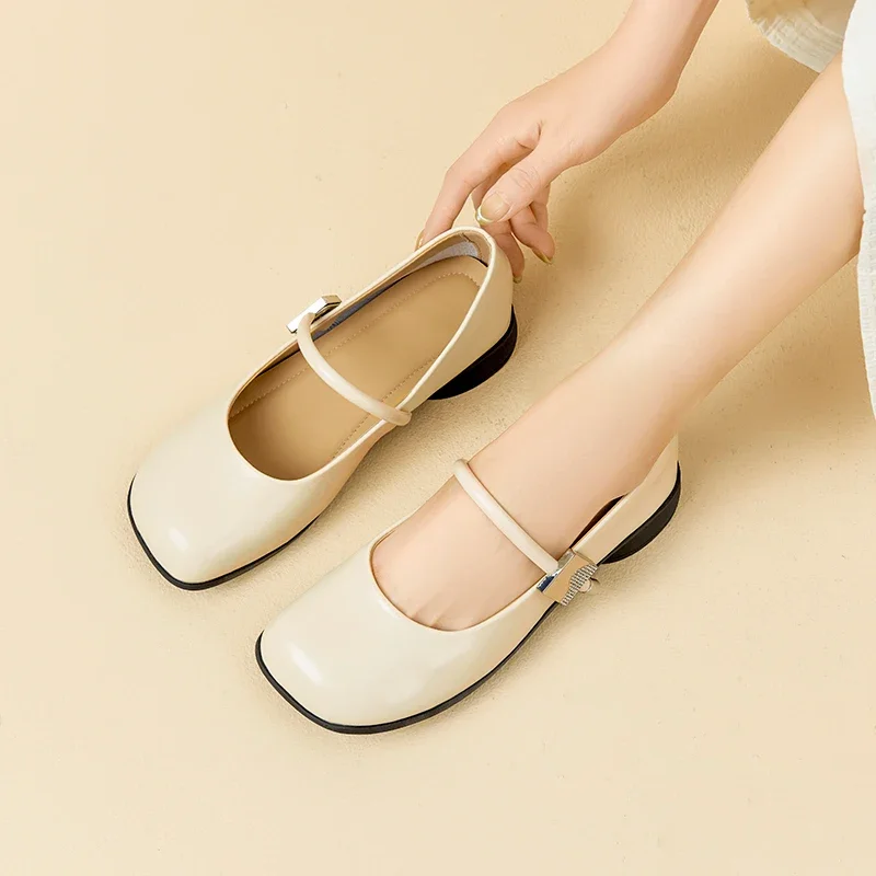 Sheepskin single shoes Mary Jane women 2024 new hundred with granny shoes a word with breathable leather shoes