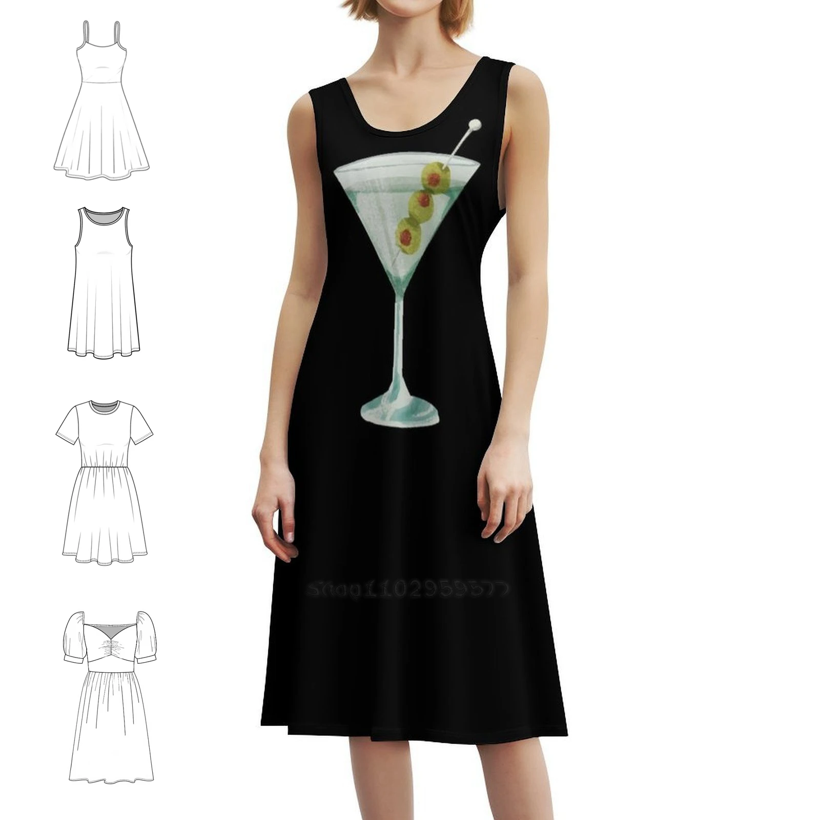 فستان كلاسيكي كوكتيل زيتوني عتيق بوهيمي بأكمام منتفخة أو خيارات بدون أكمام للنساء فستان كوكتيل جاف قذر إسبرسو #1