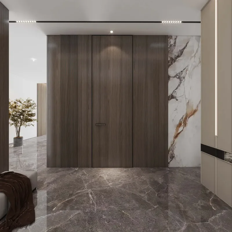 Minimalist 60mm Frameless Invisible Door Aluminum Wood Inner Opening Flat Surface Paintable to Match Wall Color for Bedroom