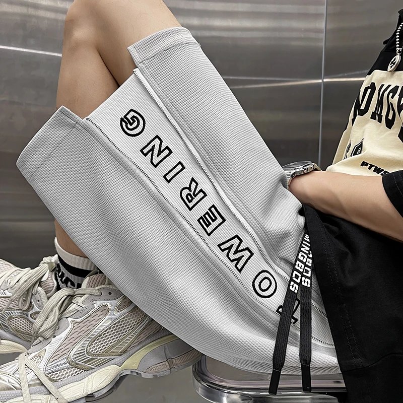 

Men's Baskeall orts Summer American Sle 5-Quarter Loose Fit Straight Leg Spor Casual Breathable Mid-Waist Pants