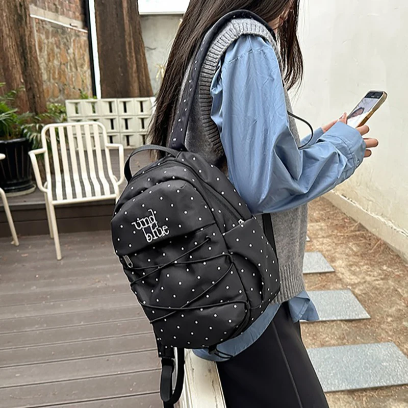 

Korean Polka Dot Campus Backpack, Large Capacity Hiking Travel Pack, Top Handle Commute Bag, Waterproof Lightweight Sports Bag