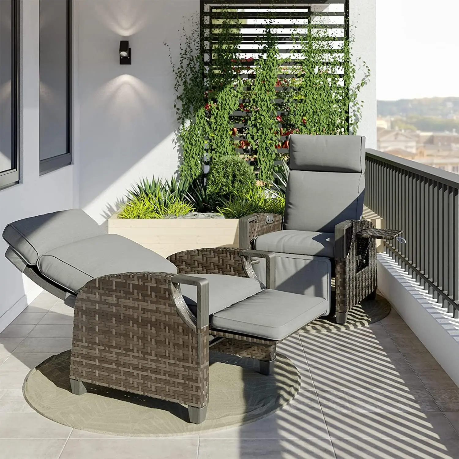 

Outdoor Recliner Air Pump 150° Lay Flat Reclining Chair with Independent Adjustable Back and Footrest Removable Olefin Cushion