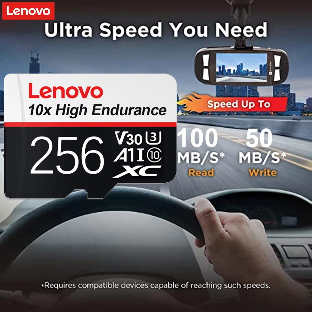 Lenovo Class 10 V30 High Speed SD Memory Card for Dash Cam Surveillance PC 32GB 64GB 128GB 256GB 512GB TF Flash Card