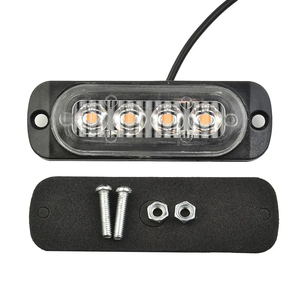 12-24V 12W LED Light Bar โคมไฟทํางานขับรถหมอกไฟ 4LED สีเหลืองรถบรรทุก Van Bar Off-road การจราจร 12V 24V ไฟรถ