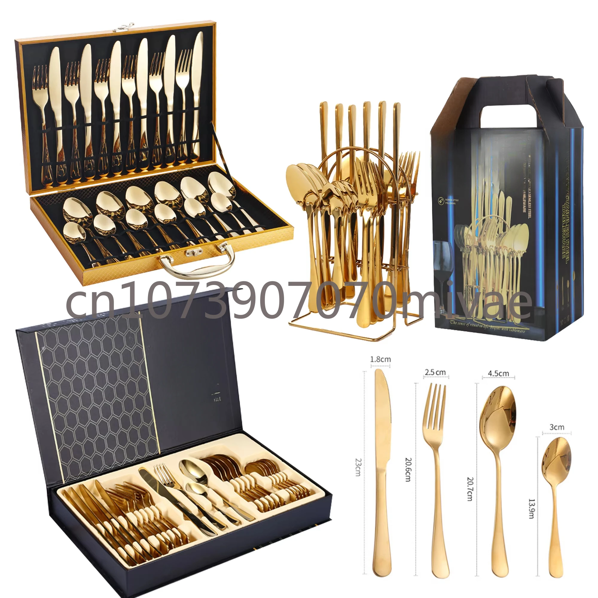 Acero inoxidable 24 piezas 24 piezas Caja de cubiertos Cucharas Juego de tenedores Cubiertos Oro 24 piezas 24 piezas Juego de cubiertos