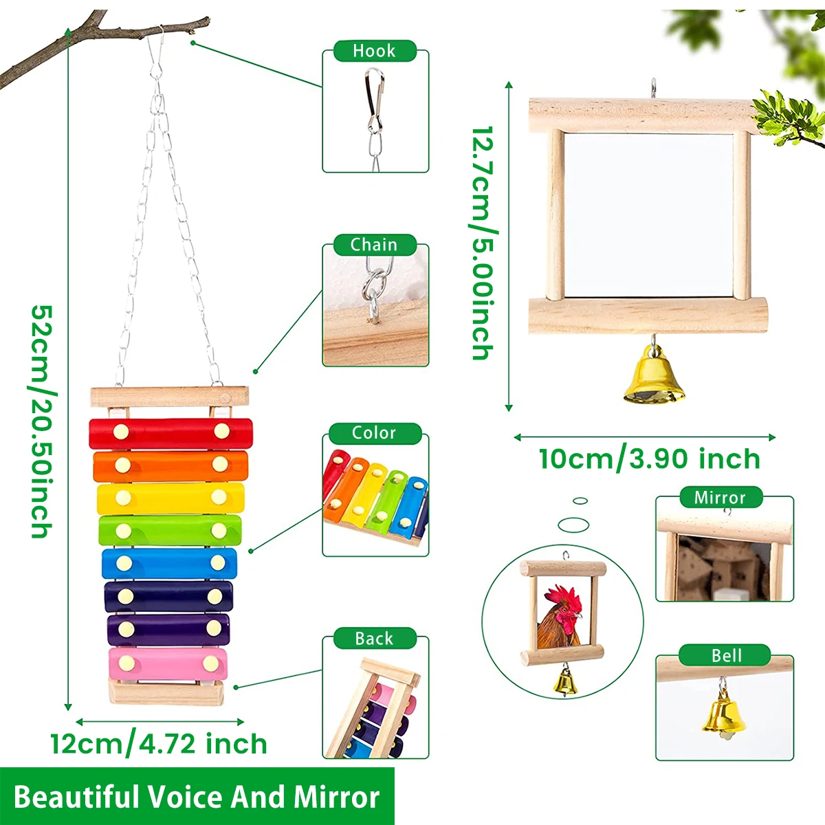 6PCS/Set Longer Chain Chicken Toys for Coop Accessories Xylophone Swing Flexible Ladder String Bag Vegetable Fruits Skewer