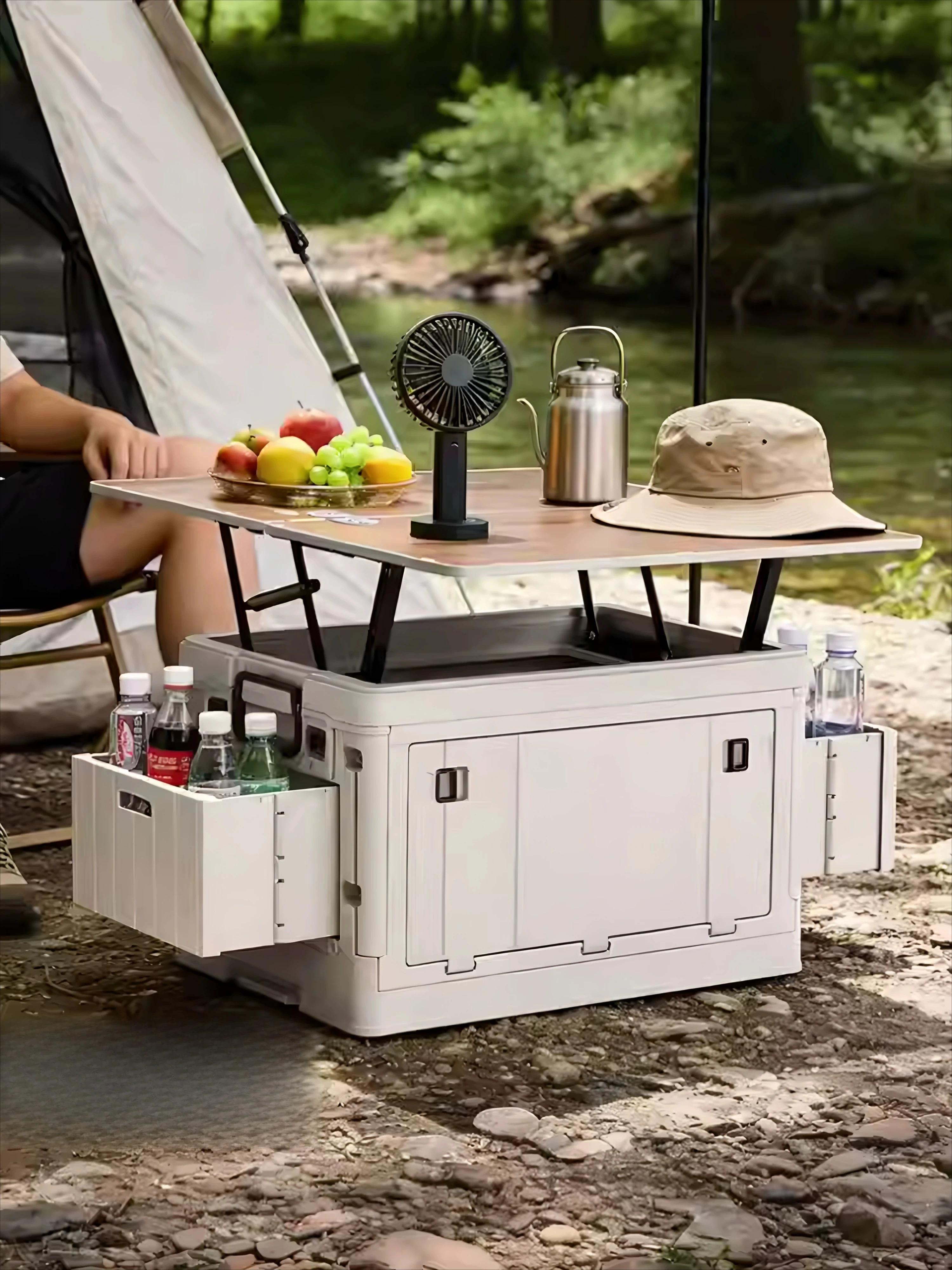 Multifunctional Foldable Dual Use Storage Box Large Capacity Convertible Camping Table Outdoor Car Organizer Bin for Picnic