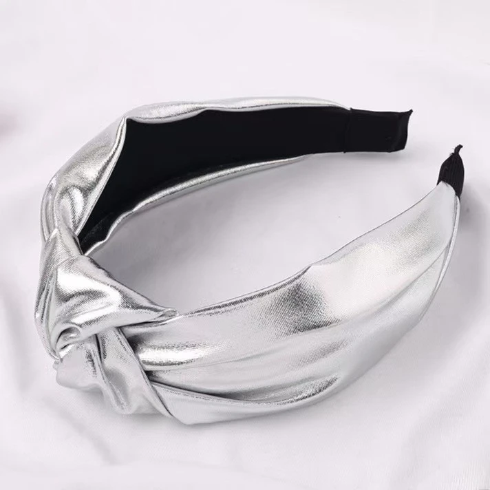 High Fashion Versatile Headband European Beautiful Woman Style Glossy Solid Color Knotted Wide Edge Headband