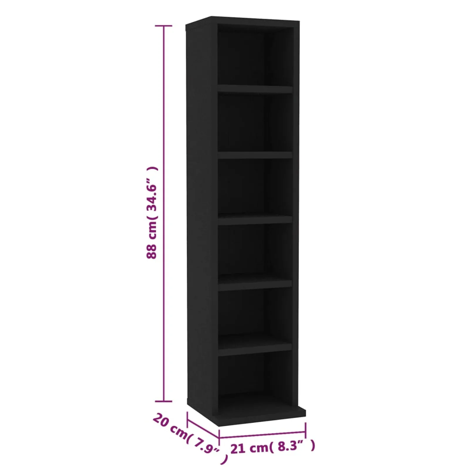 Bookcase Room Cabinet Books Box CD DVD Slim Storage Organizer Transport 6-Tier Media Tower Rack 21x20x88 cm Bedroom Decoration